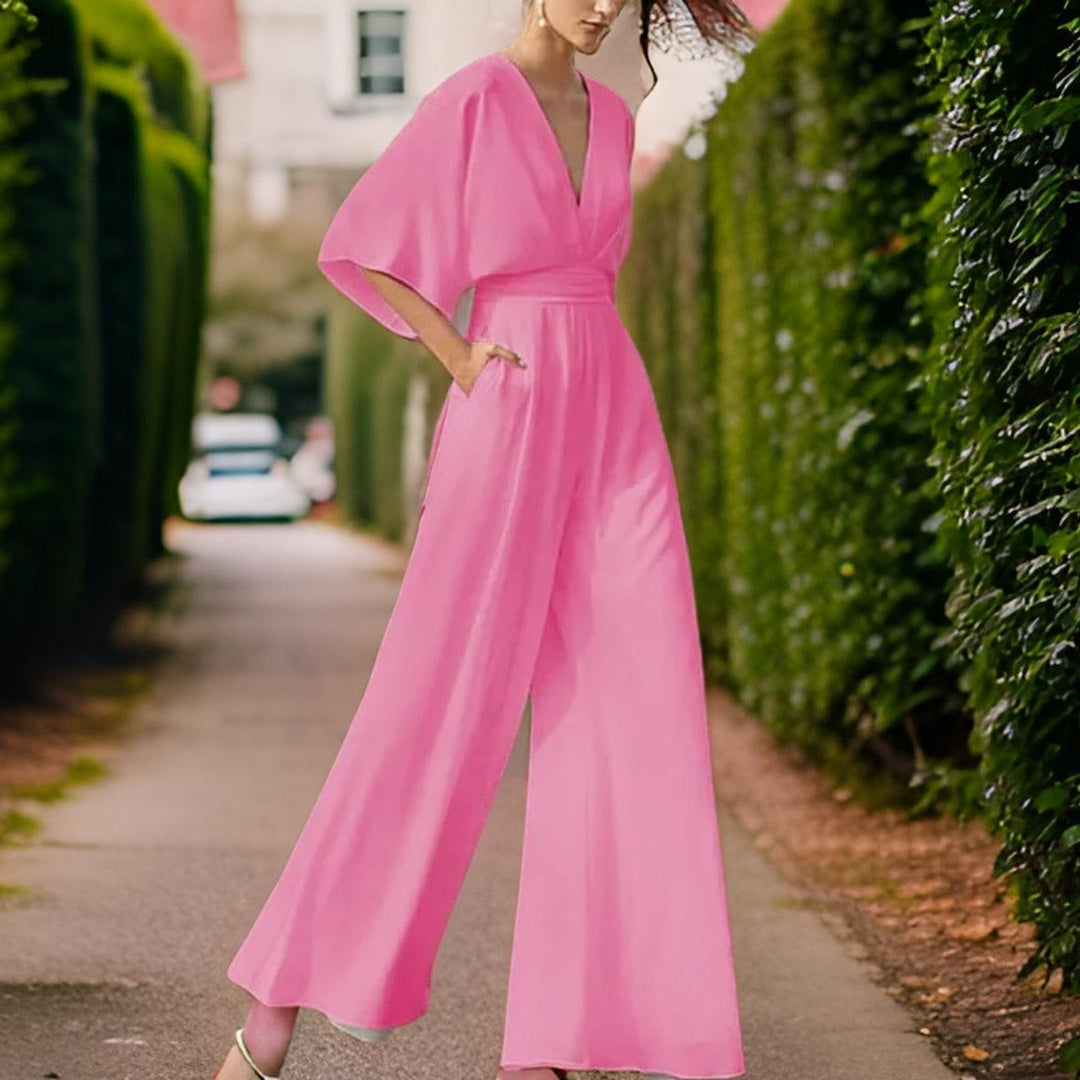 V-hals Jumpsuit met Driekwart Mouwen - Aurora Chic