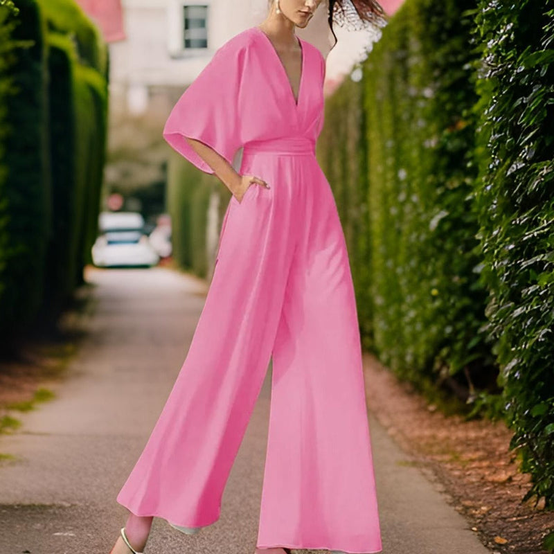 V-hals Jumpsuit met Driekwart Mouwen - Aurora Chic