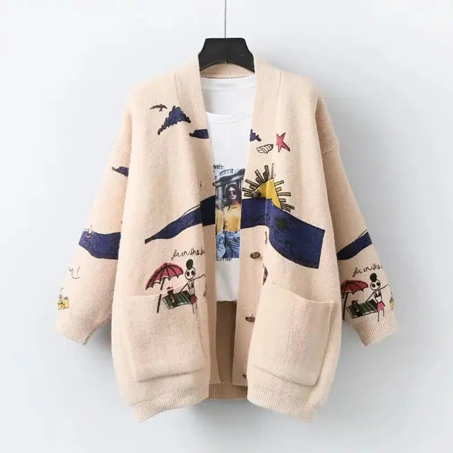 Gebreide Cardigan met Speelse Print en Knoopsluiting - Nova