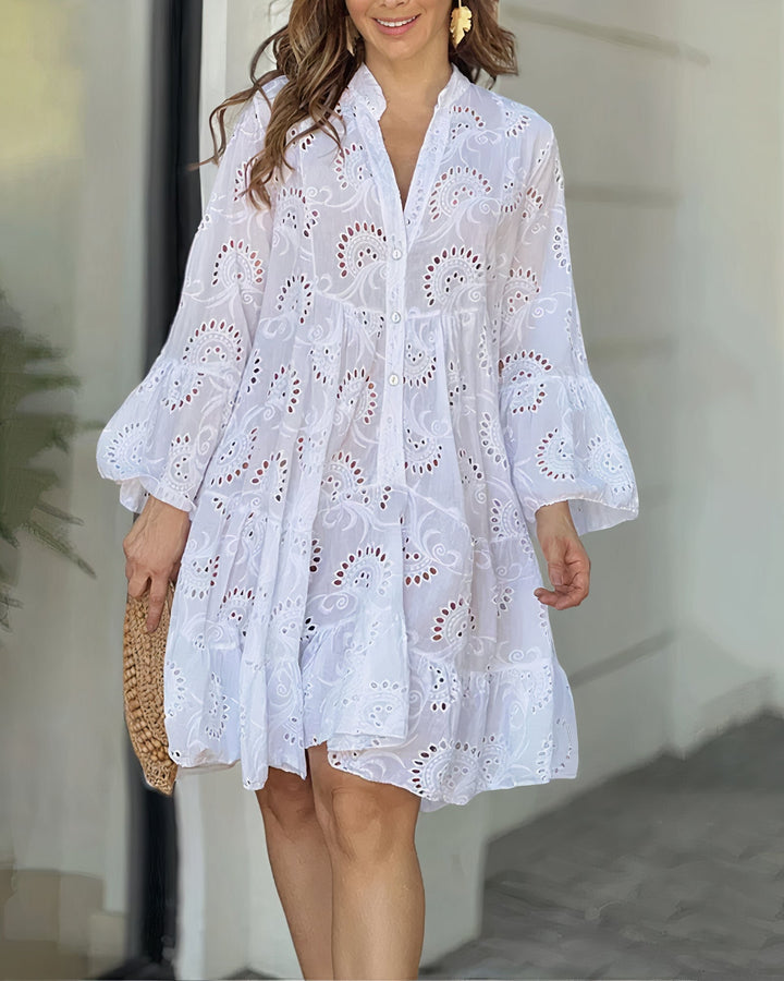 Comfortabele Zomerjurk met Kraag en V-hals – Sarah