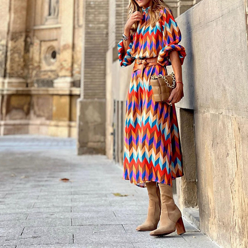 Gekleurde Print Midi Jurk - Sophia