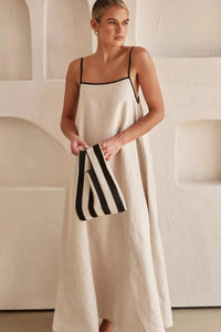 Mouwloze Beige Boho Maxi Jurk in Linnenlook – Elin