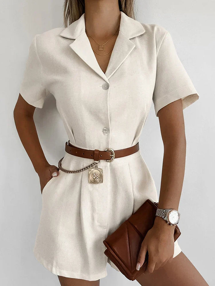 Linnen Zomerjumpsuit met Korte Mouwen – Maelis