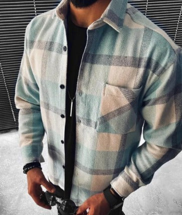 Uniseks koszula oversize w kratę z długimi rękawami i nowoczesnym wzorem – Elvano