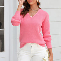 Gebreide dames trui met V-hals in een losse pasvorm – Wanfrieda