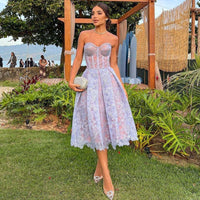 Strapless Kant Midi Jurk met Korsettop - Luna