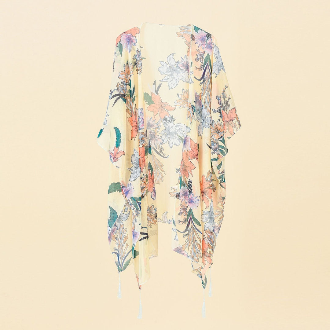 Kimono Cover-up met Bloemenprint en Tassels – Liora