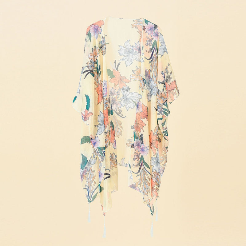 Kimono Cover-up met Bloemenprint en Tassels – Liora