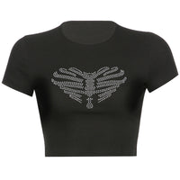 Trendy dames crop-top met strass-skeletpatroon - Yara