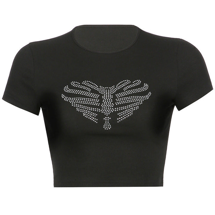 Trendy dames crop-top met strass-skeletpatroon - Yara