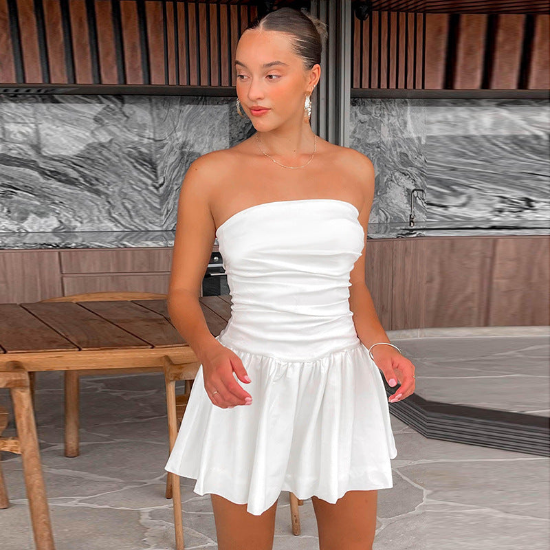 Witte Strapless Mini-jurk met Geplooide Details – Nikki