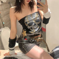 Zwart dames top met strass-skeletontwerp – Liora