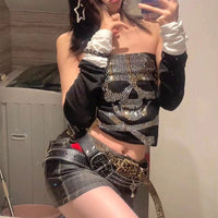 Zwart dames top met strass-skeletontwerp – Liora
