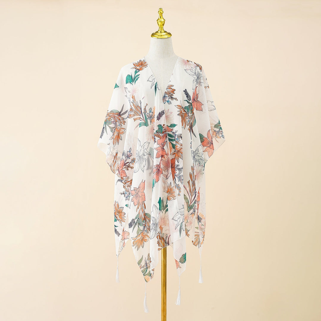Kimono Cover-up met Bloemenprint en Tassels – Liora