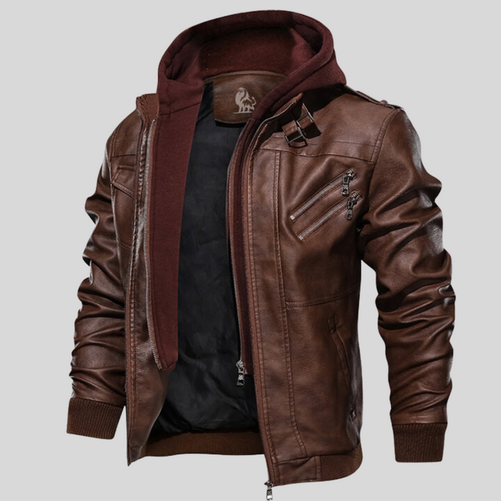 Heren leren jack met afneembare capuchon - Ryder