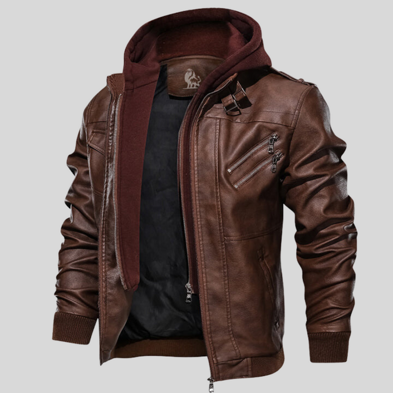 Heren leren jack met afneembare capuchon - Ryder