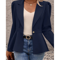 Effen Geribbelde Kraag Damesblazer - Liana