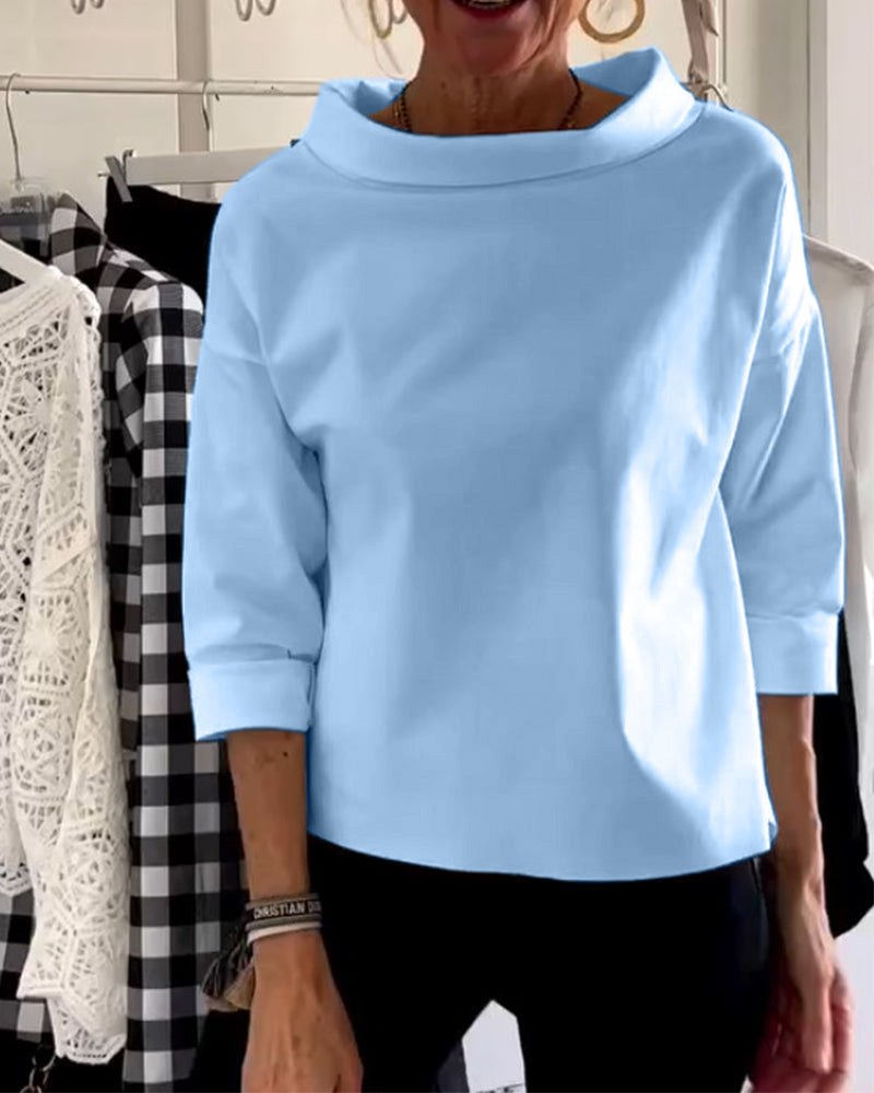 Dames Blouse met Hoge Kraag en 3/4 Mouwen – Mireille