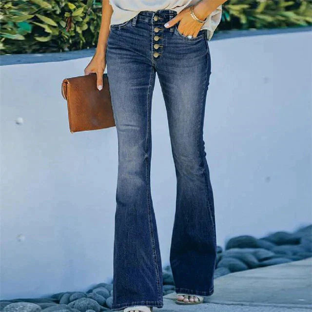 Trendy Denim Broek met Hoge Taille - Mila