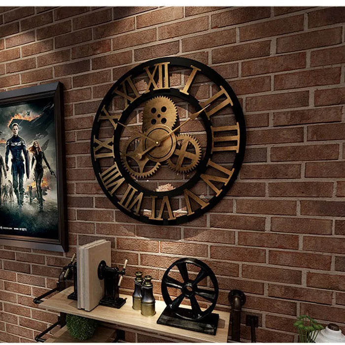 Retro Industriële Wandklok van Hout – Ironwood