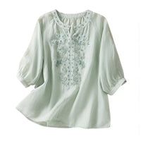 Geborduurde Dames Zomerblouse van Katoen – Ysolde