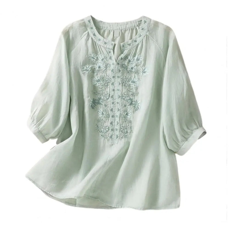 Geborduurde Dames Zomerblouse van Katoen – Ysolde
