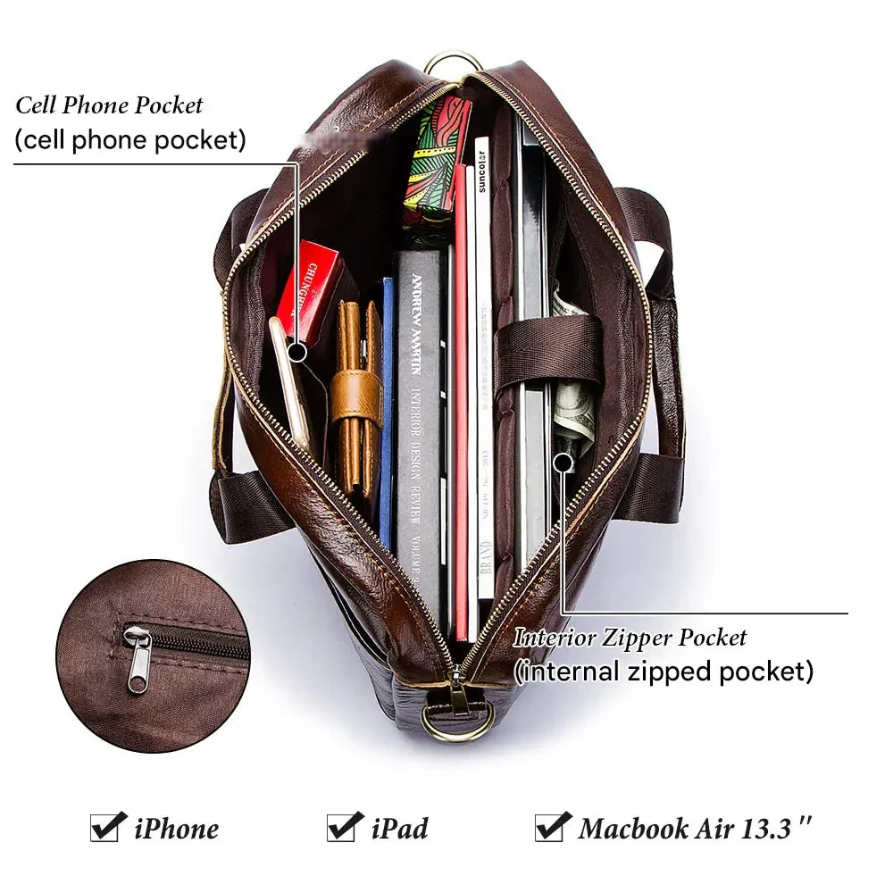 Echte Leren Business Laptoptas met Schouderband