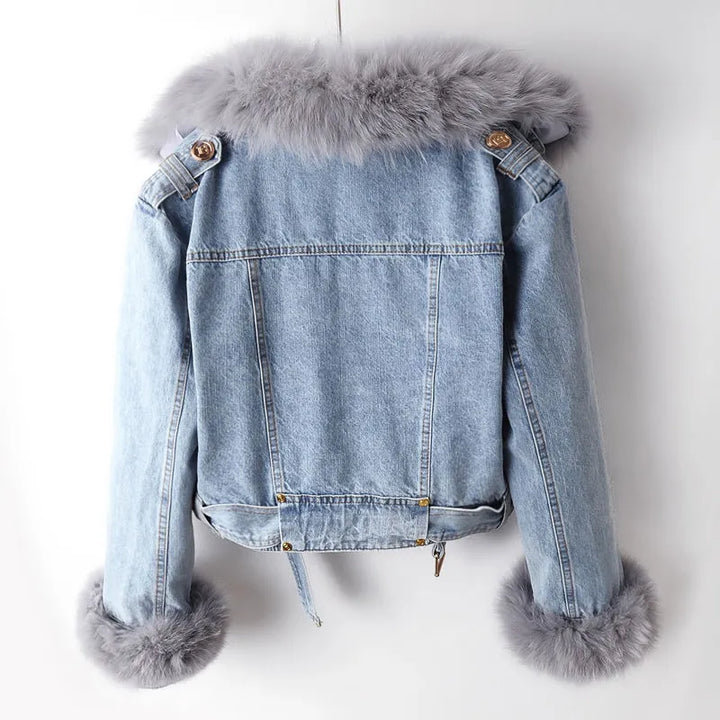 Denim en Nep Bont Elegantie Jacket - Stella