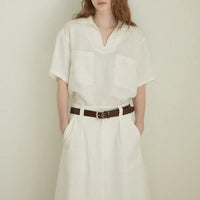 Luchtige & Tijdloze Linnen Damesblouse met Korte Mouwen en V-hals – Milena