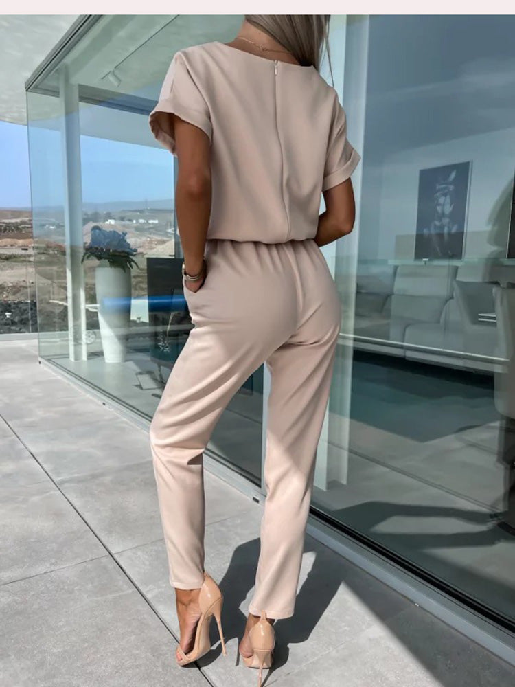 Jumpsuit met Korte Mouwen en Ceintuur - Eliana