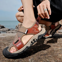 Khaki KleurigeLeren Herensandalen in Romeinse Stijl - Cassian