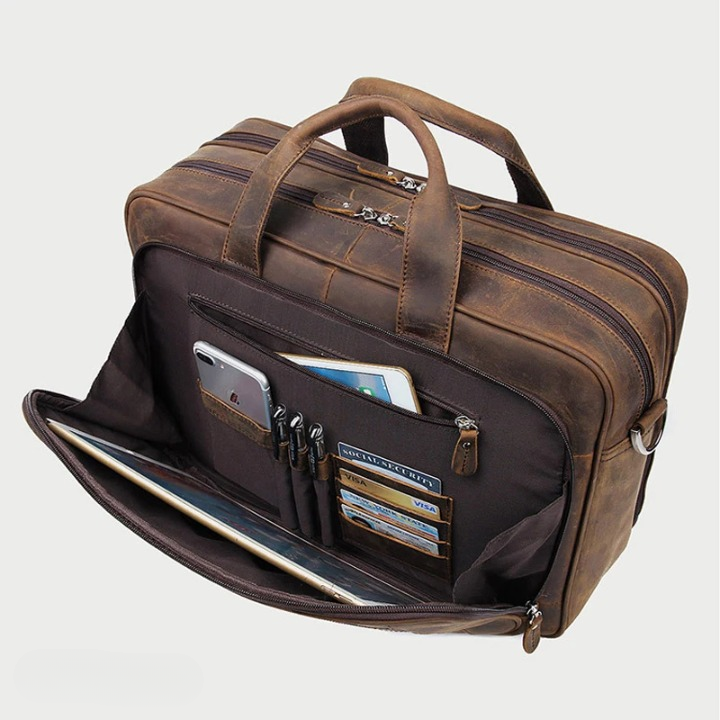 Grote Genuine Crazy Horse Leren Laptoptas 17 Inch