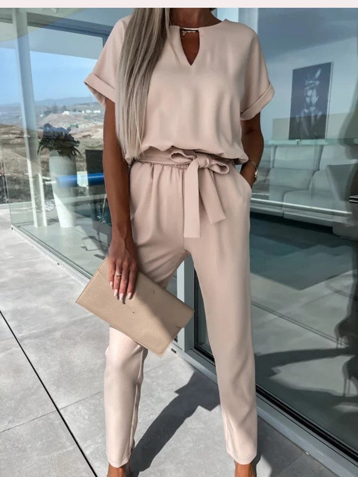 Jumpsuit met Korte Mouwen en Ceintuur - Eliana