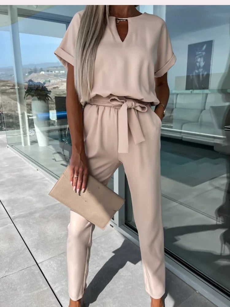 Jumpsuit met Korte Mouwen en Ceintuur - Eliana