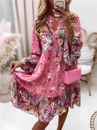 Bloemenprint Midi Jurk Met Lange Mouwen En Knoopsluiting – Amelise