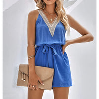 Kanten Zomerjumpsuit met V-Hals en Shorts – Sorelle