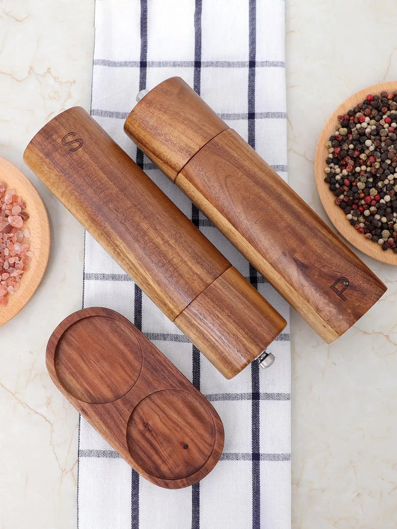 Luxe Houten Zout- en Pepermolenset met Dienblad - WoodSpice