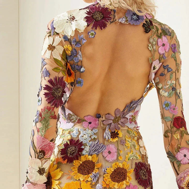 Gebloemde Cocktailjurk met Kant – Aurelia