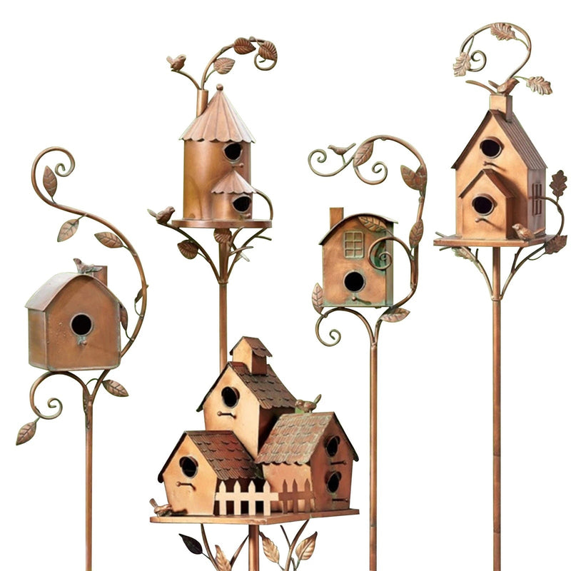 Metalen Kunst Vogelhuisje op Tuinplug - FeatherNest