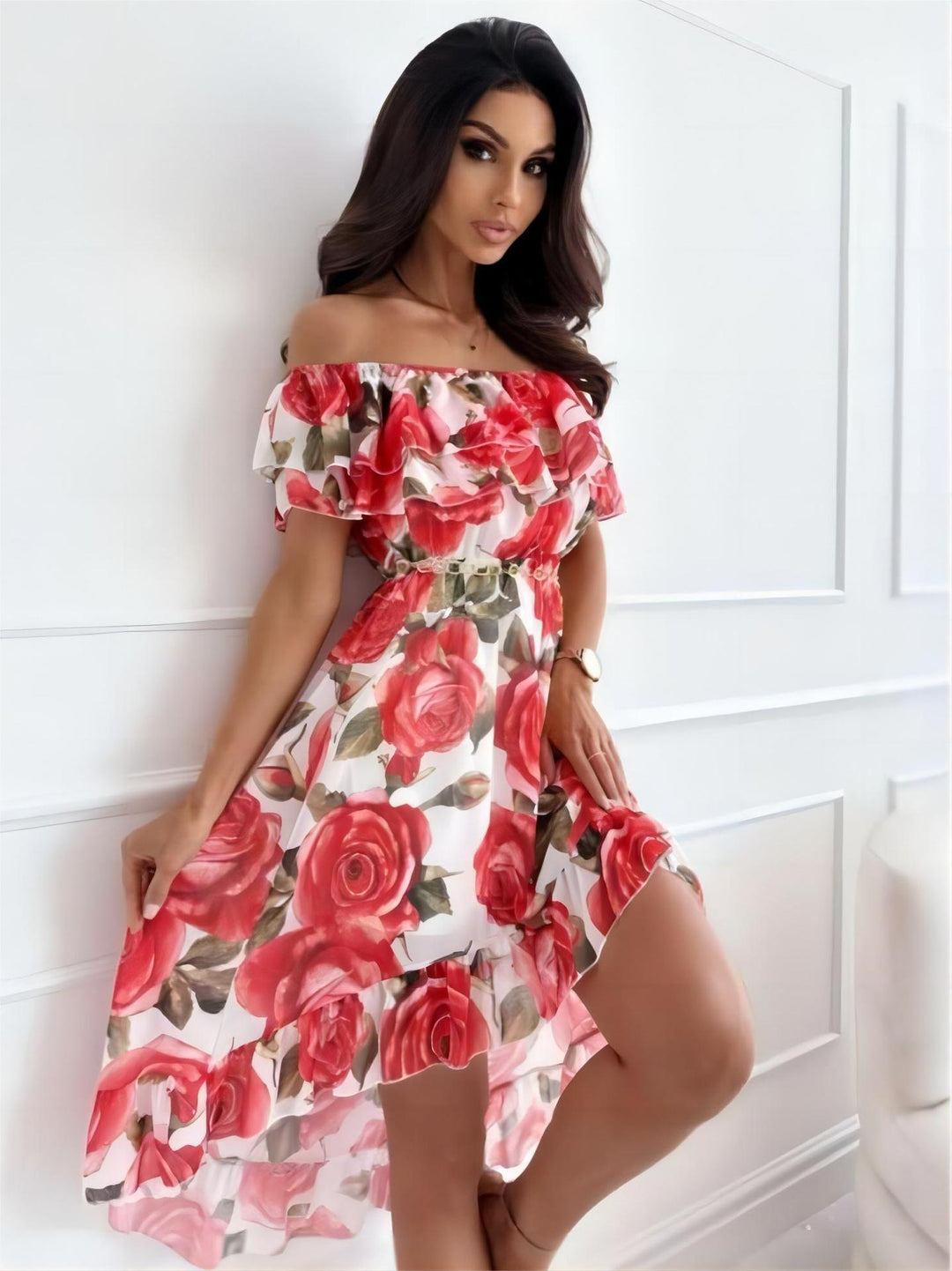 Off-Shoulder Mini-jurk met Ruches – Lina