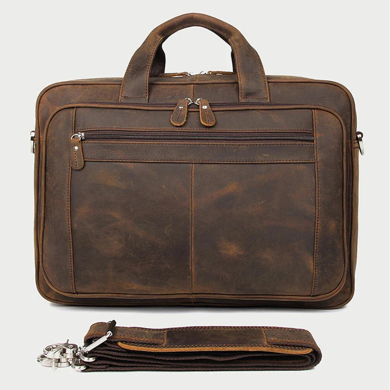 Grote Genuine Crazy Horse Leren Laptoptas 17 Inch