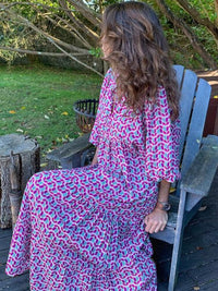 Bedrukte Maxi Jurk met Tailleband – Aurelia
