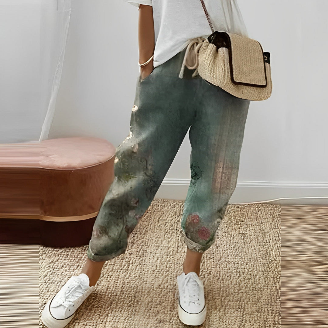 Boho Damesbroek met Bladprint – Selina