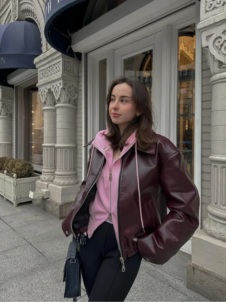 Bruin Leren Dames Jack met Reverskraag – Giulia