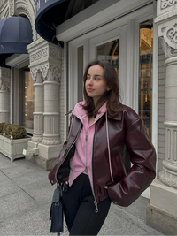 Bruin Leren Dames Jack met Reverskraag – Giulia