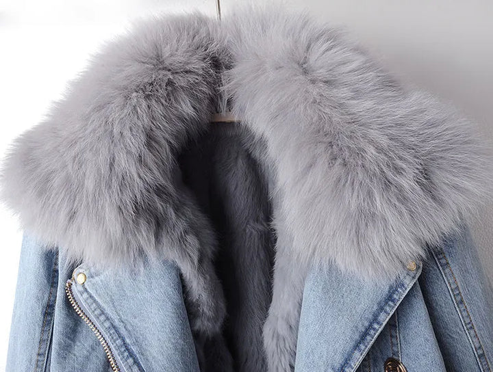Denim en Nep Bont Elegantie Jacket - Stella