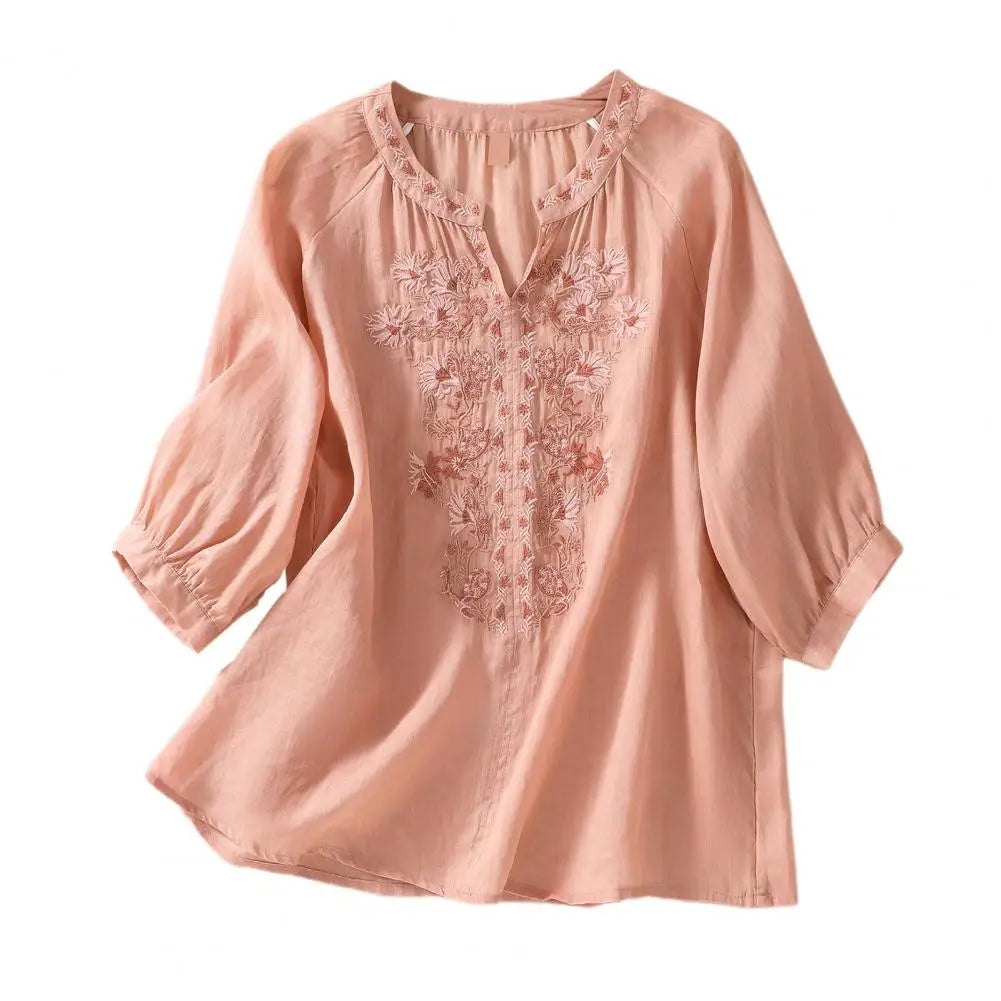 Geborduurde Dames Zomerblouse van Katoen – Ysolde