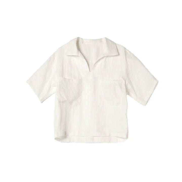 Luchtige & Tijdloze Linnen Damesblouse met Korte Mouwen en V-hals – Milena