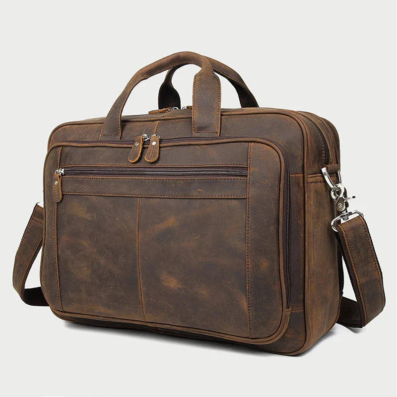 Grote Genuine Crazy Horse Leren Laptoptas 17 Inch