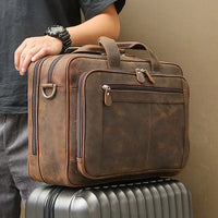 Grote Genuine Crazy Horse Leren Laptoptas 17 Inch